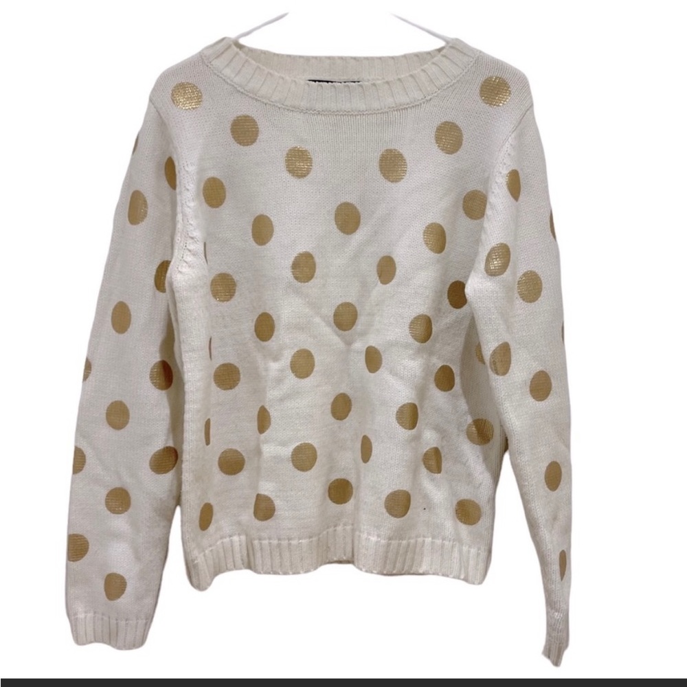 Mink pink white sweater with gold polkadots crew neck size large